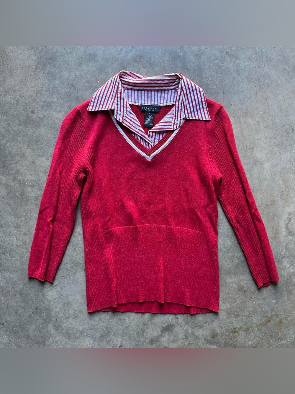 Red and white striped collared sweater